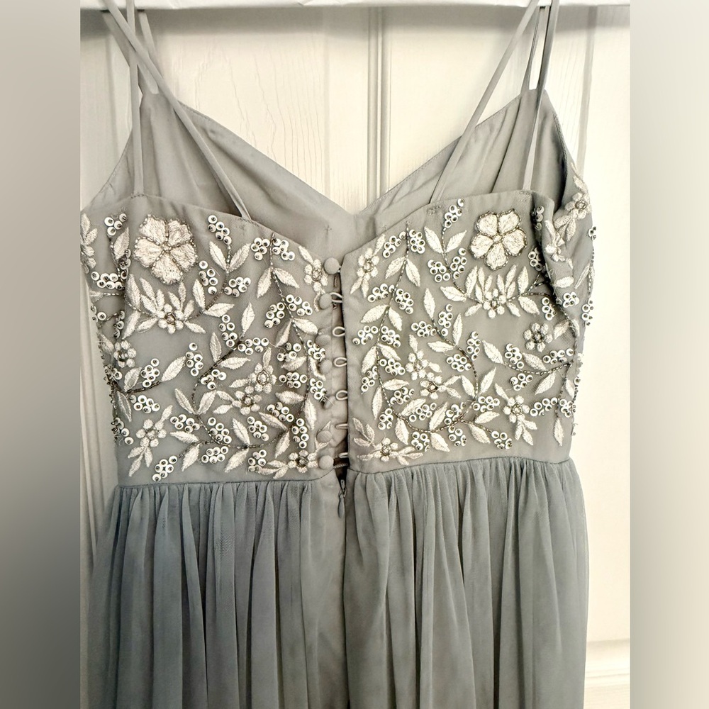 Stunning BHLDN Silver Maxi Dress with Beaded Lace Bodice - Picture 4 of 6